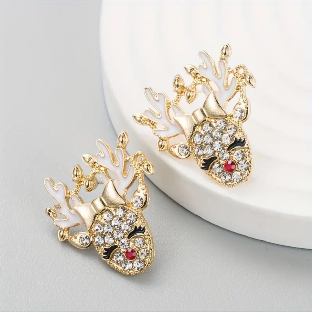 Sparkling Reindeer Earrings, Cute Reindeer Earrings, Christmas Earrings